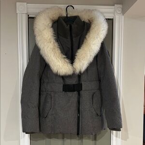 Toboggan Gray Winter Parka with Faux Fur Trim